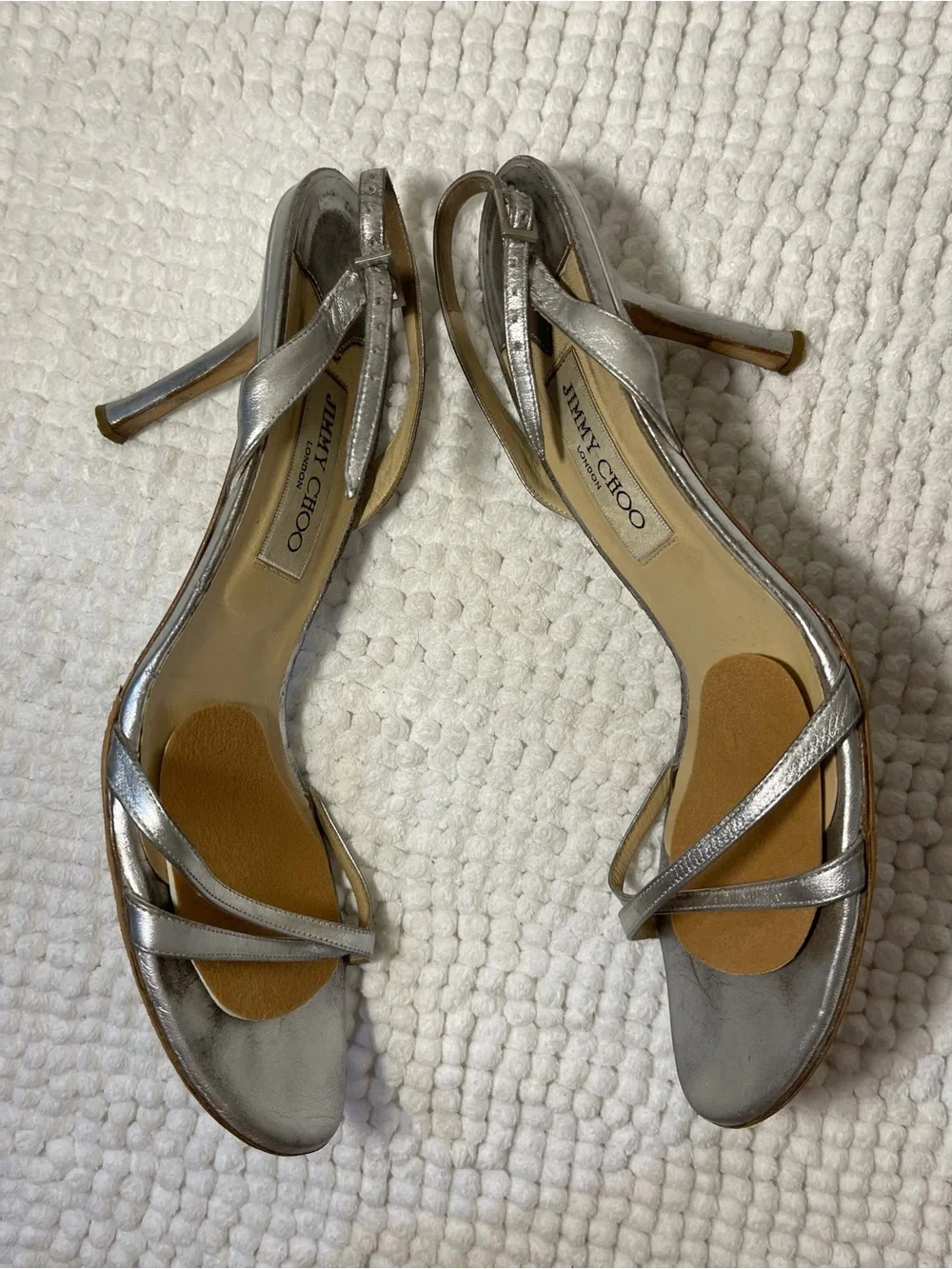 Jimmy Choo Metallic Silver Leather Strappy Heels